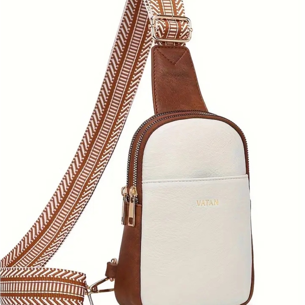 Crossbody Bag ▪️White & Brown ▪️Synthetic Leather
